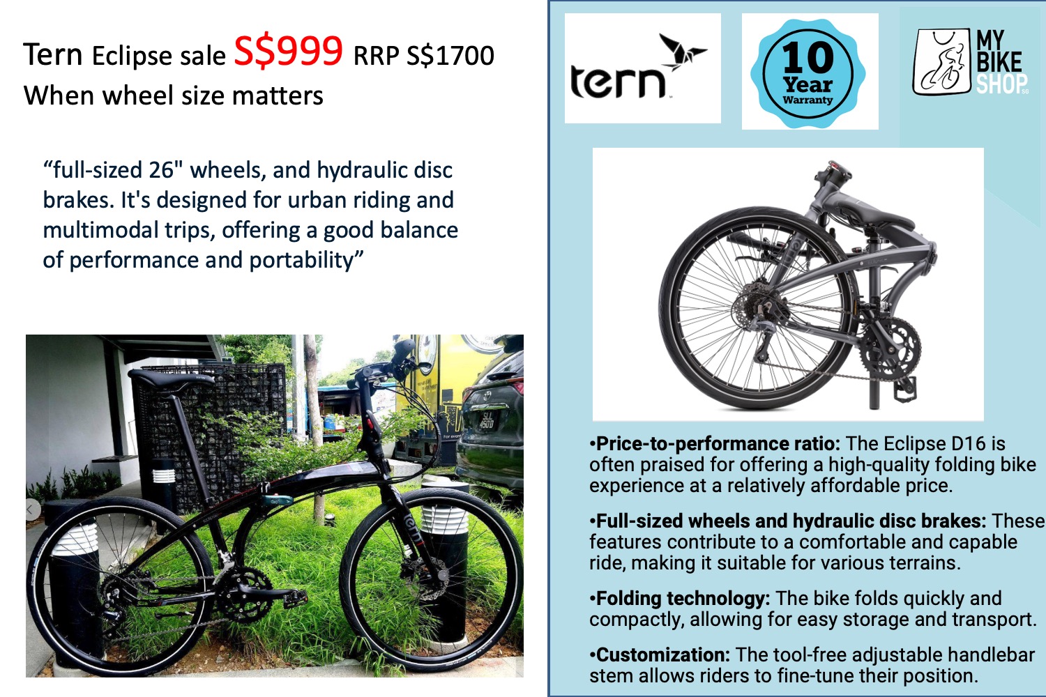 TERN Foldable Eclipse D16 (EXPORT) - Full sized bike that folds - Image 3